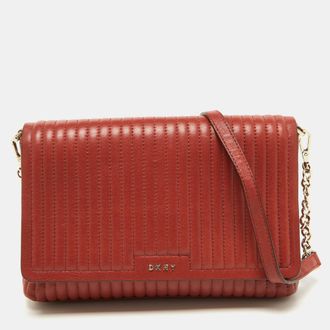 DKNY Dkny Brown Brique Quilted Leather Gansevoort Flap Shoulder Bag
