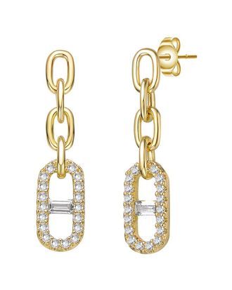 Rachel Glauber 14K Plated Cz Triple Chain Anchor Drop Earrings