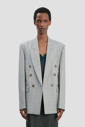 Victoria Beckham Tailored Jacket In Blue-Grey Check - 10 - Womens