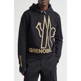 Moncler Polartec Fleece Graphic Hoodie in Black at Nordstrom, Size Xx-Large