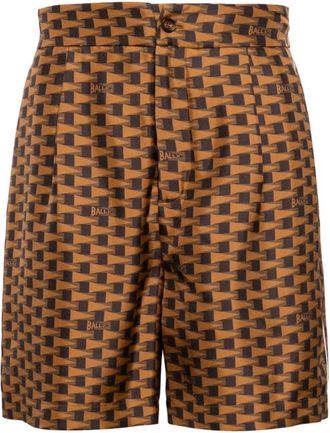 Bally Casual Shorts, male, Brown, XL, Graphic Print Silk High-Rise Shorts