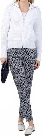 Joseph Ribkoff Geometric Jacquard Pull-On Slim Fit Pants In Navy/white
