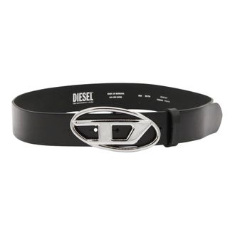 Diesel Belts, female, Black, Size: 80 CM Leather Belt with Silver D Logo Buckle