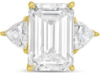 Diana M. Jewels 14kt yellow gold 4ct lab grown emerald diamond ring with trillions on the sides