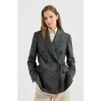 Brunello Cucinelli Virgin wool donegal blazer with monili in Anthracite at Nordstrom, Size 48