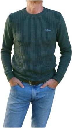 Aeronautica Katoenen Gebreide Ronde Hals Trui - Heren - Ronde hals truien - Groen - 2XL - Katoen - Truien & Vesten