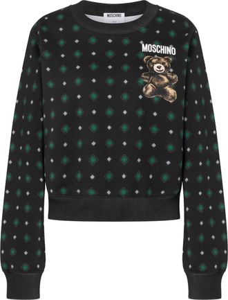 Moschino Black Organic Cotton Cropped Teddy Bear Sweatshirt