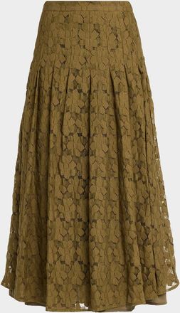 Max Mara Pleated Floral Lace Midi Skirt