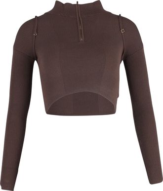 Jacquemus La Maille Bormio Cropped Sweater in Brown Wool