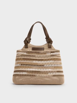 Charles & Keith Mini Ida Multi-Stripe Knitted Tote Bag