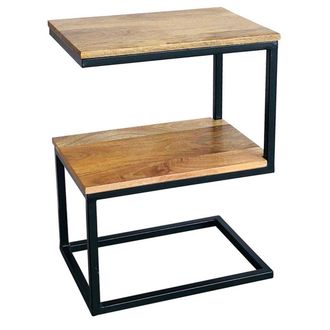 Jaipur Furniture Ravi Iron Base S Shape Side Table - Mango Wood - L30 x W45 x H60 cm - Mango Light Finish in Brown
