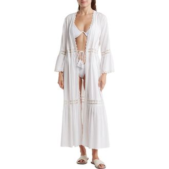 Boho Me Open Front Lace Inset Cover Up in White at Nordstrom Rack, Size X-Small