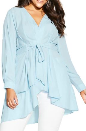 City Chic Shibara Faux Wrap High-Low Top in Sky at Nordstrom, Size Xs