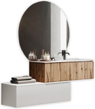 Aquadesign Mueble de baño bañera derecha 4 piezas en mdf roble/blanco mate
