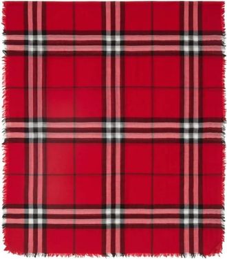 Burberry Wide Check Wool Fringed Scarf