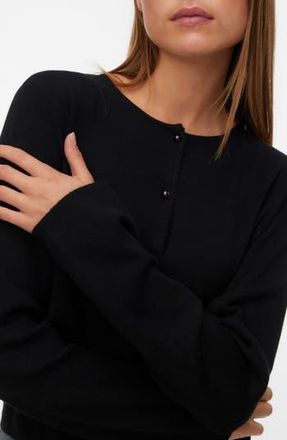 Vero Moda Kristi Faux Pearl Button Cardigan in Black at Nordstrom Rack, Size X-Large