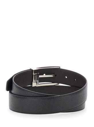 Ferragamo Mens Reversible Belt With Gancini Buckle, Black Leather Calf