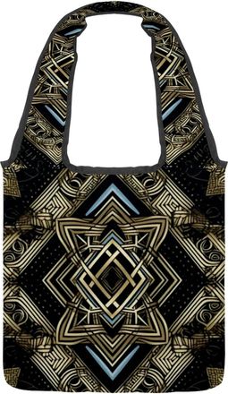 Generic Jewish Dark Pattern Reversible Canvas Shoulder Tote - Double-Sided Print, 12oz Cotton, 27cm Drop, Fold-Flat Bag for Travel, Shopping, Street Outings