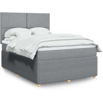 vidaXL Cama Box Spring Con Colch&oacute;n Tela Gris Claro 140x190 Cm