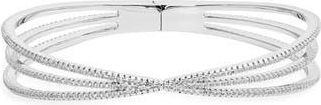 Nordstrom Criss Cross Cubic Zirconia Hinged Bangle in Clear- Silver at Nordstrom Rack