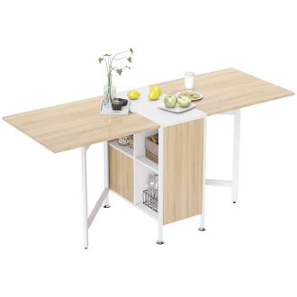 HOMCOM Mesa De Cocina Plegable Para 4 Personas, Mesa De Comedor Con 4 Nichos Integrados Para Espacios Peque&ntilde;os, Dimensiones Desplegada 169 Cm De Largo X 62 C