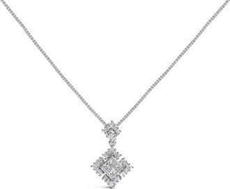 House of Brilliance 10K White Gold Princess Cut Diamond Geometric Pendant Necklace