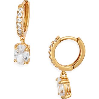Nordstrom Cubic Zirconia Huggie Drop Earrings in 14K Gold Plated at Nordstrom Rack