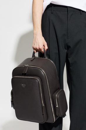Emporio Armani Backpack With An Application In The Shape Of A Logo, Mens, Brown