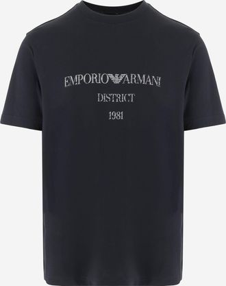 Emporio Armani Mens Cotton T-Shirt With Logo, Dark Navy T-Shirts And Polos