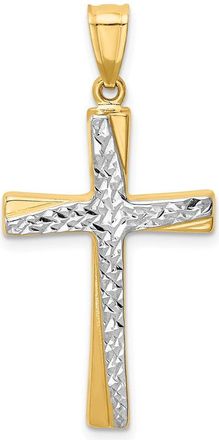 Diamond2Deal 14k Yellow Gold Rhodium Diamond-cut Cross Pendant