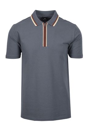 Paul Smith Mens REG FIT ZIP POLO GREY Cotton - Size 2XL