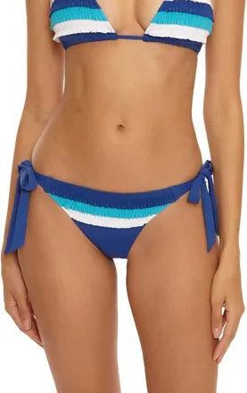 BECCA by Rebecca Virtue Flamingo Side Tie Bikini Bottoms in Navy/turq/wht at Nordstrom, Size X-Small