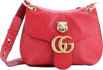 Gucci Red Leather Gg Marmont Animalier Shoulder Bag Medium (Authentic Pre- Loved)