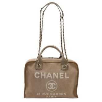 Chanel Pre-owned Deauville Canvas 2way Tas - Dames - Pre-owned - Beige - Maat: ONE Size Leer