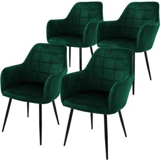 ML Design Ecd Germany Juego De 4 Sillas De Comedor Con Respaldo Y Reposabrazos Verde Oscuro Asiento De Terciopelo Tapizado Sill&oacute;n Con Patas De Metal Negro Muebl