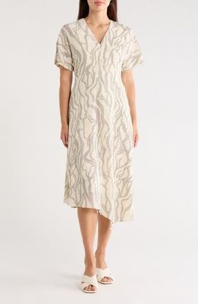 Maggy London Short Sleeve Asymmetric Hem Midi Dress in Ivory/Charcoal at Nordstrom Rack, Size 18 (Similar To 16W)