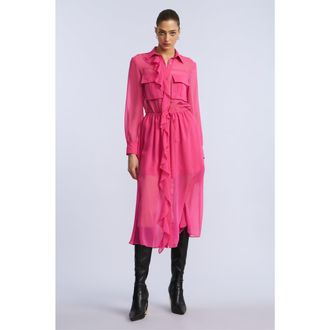 BCBGeneration Solid Ruffle Dress in Fuchsia Purple at Nordstrom, Size 12