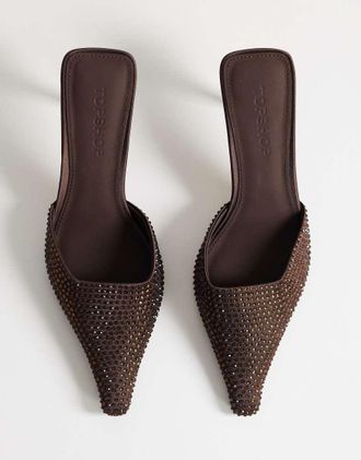 Topshop Avery - Sabot neri decorati con tacco medio-Marrone