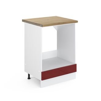 Vicco Armario Para Horno Empotrado R-line, Rojo Burdeos Alto Brillo, 60 Cm, Et Roble Vicco