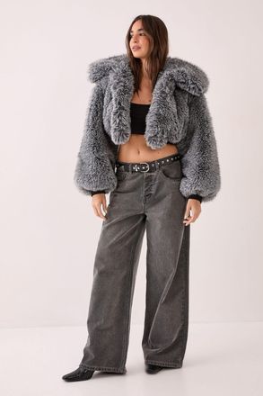NASTY GAL Womens Premium Tipped Natural Faux Fur Bomber - Grey - Size Medium
