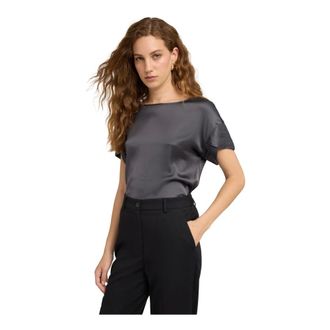 Motivi Overhemden, Dames, Grijs, S, Satijn, Satijnen Blouse met Bloemblaadjesmouwen