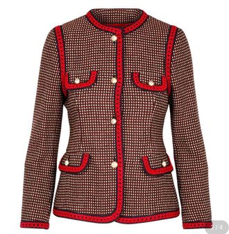 Gucci Red Tiger Embroidered Jacket with Faux Pearl Button Detail Size 40