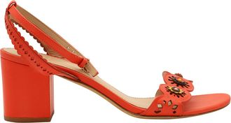 Tory Burch Tory Burch Pre-owned Womens Marguerite Floral Cutout Mid Block Sandals in Red Leather - Size UK 4.5