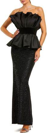 Mac Duggal Strapless Satin Peplum Top With Sequin Skirt Gown in Black at Nordstrom, Size 10