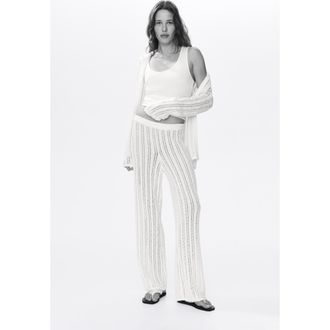 H&M Wide Crochet-look Trousers in Light Beige at Nordstrom, Size Xx-Large