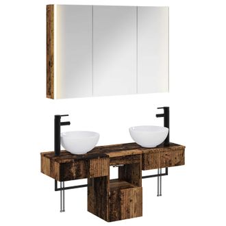 vidaXL Juego De Muebles De Ba&ntilde;o 4 Uds. Madera Envejecida Vidaxl