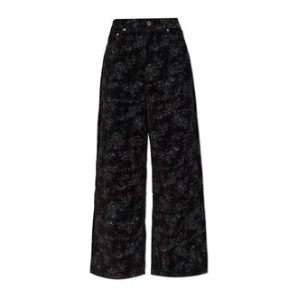 Ganni Pantaloni in velluto con motivo floreale - - Trousers - Donna - Nero - W26 L33