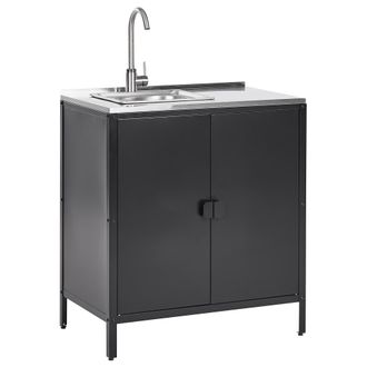 Beliani Cocina Exterior De Metal Negro 90 Cm Armario Acero Inoxidable 2 Puertas Fregadero Vilama