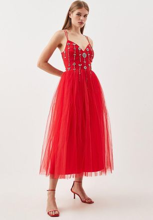 Karen Millen Crystal Embellished Tulle Midi Dress