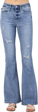 Judy Blue High Rise Destroyed Flare Jeans In Blue